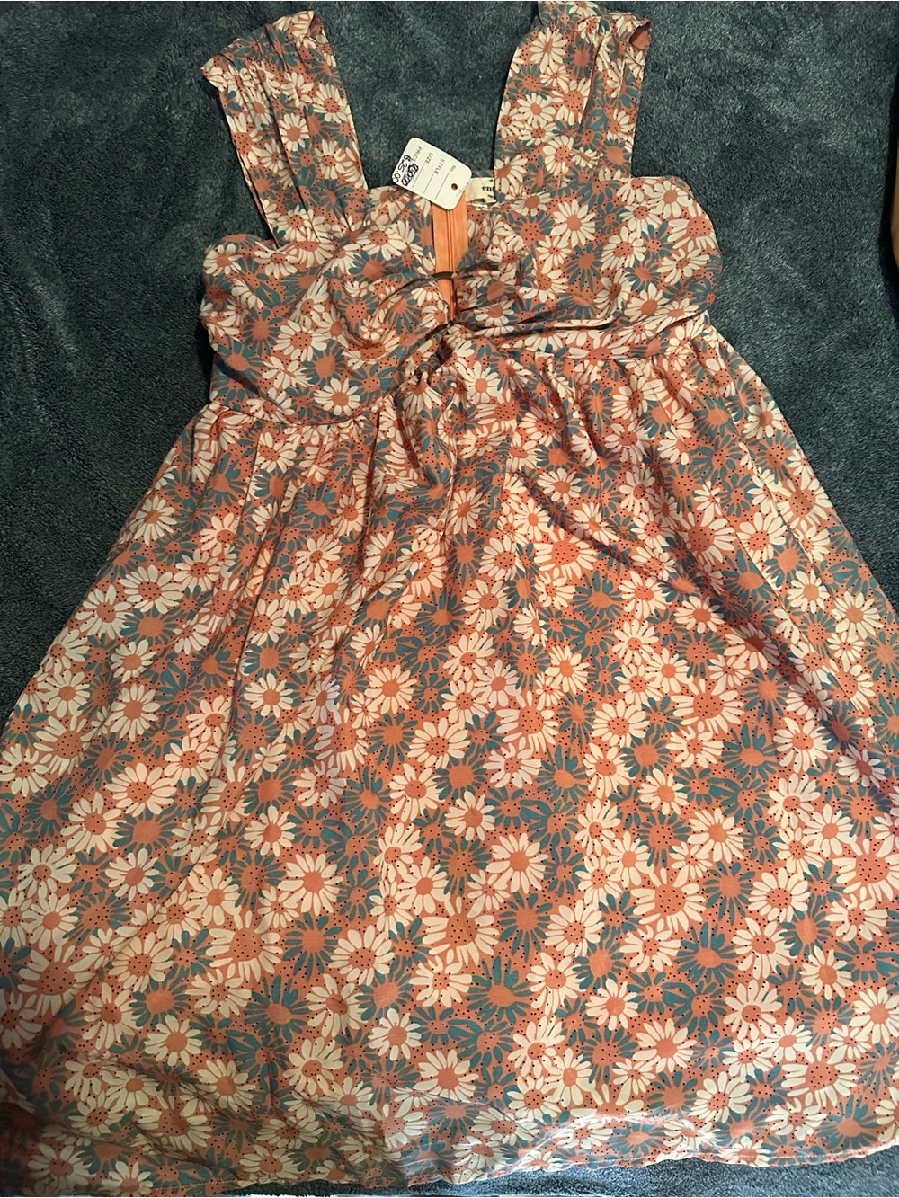 entro Peach and Blue Floral Bow Dress for Girls